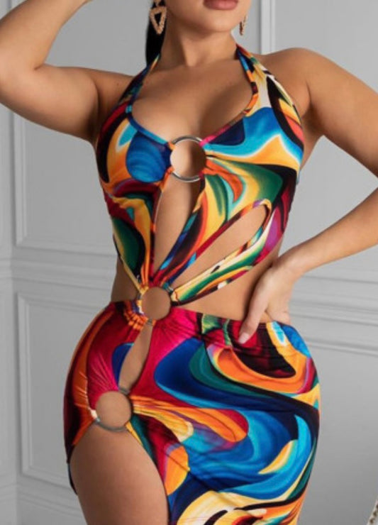 Multicolor Halter Mini Dress